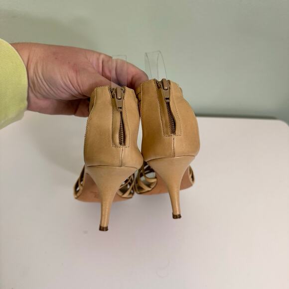 Co-op Barneys NY Stiletto Sandals 37 6.5 US Tan Leather Strappy Peep Toe ITALY - Picture 7 of 10